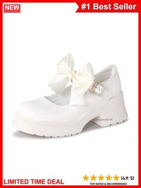 Mary Jane Platform Chunky Heel Ankle Strap Detachable Bow Work Dress Shoes